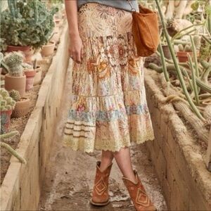 Sundance bohemian floral button down midi skirt